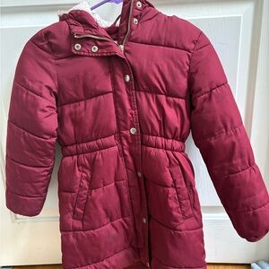 Old Navy Burgundy Girls' Puffer Jacket with Hood
